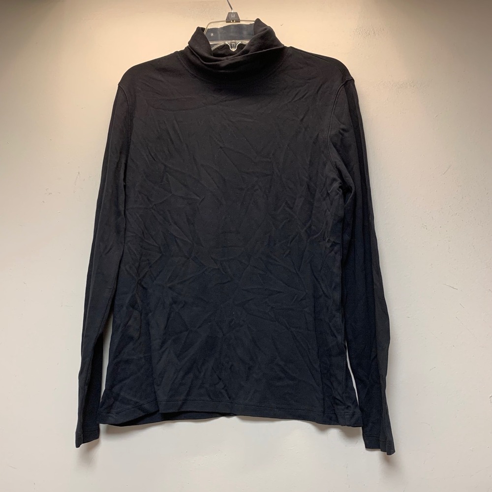 St. John's Bay Turtleneck Women L Black Excellent 100% Cotton Long Sleeve Top